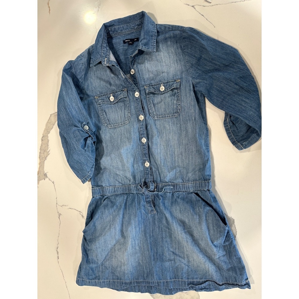 Gap Kids Girls XXL Blue Denim Chambray‎ Shirt Dress Roll Tab Sleeve Button Front